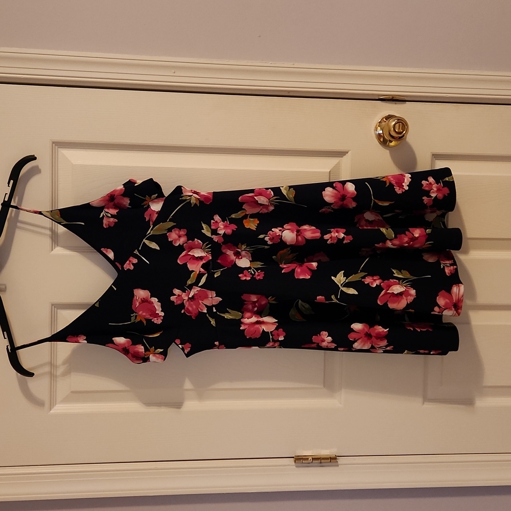 Navy and pink floral dress